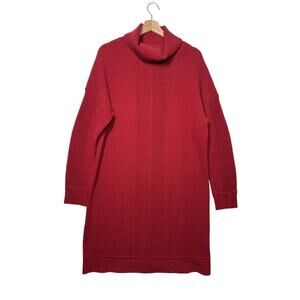 Athleta Coaster Luxe Wool Cashmere Turtleneck Cowl Midi Sweater Dress Red Sz XL